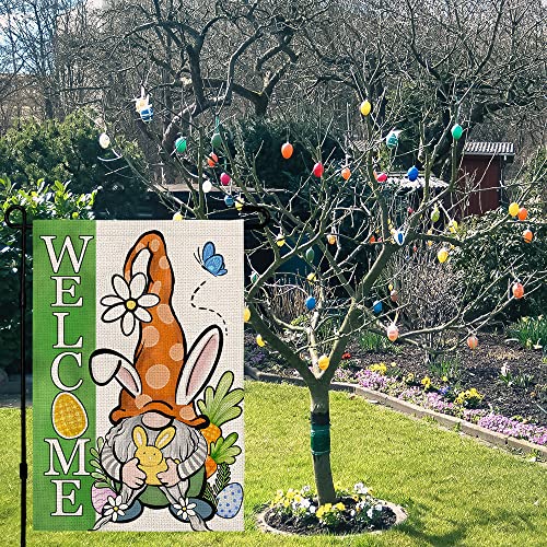 CROWNED BEAUTY Happy Easter Garden Flag Gnome Welcome 12×18 Inch Double Sided Outside Vertical Holiday Yard Decor