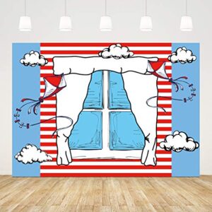ticuenicoa 7x5ft cartoon window backdrops for photography kids birthday party background blue red kite striped kids baby shower party backdrop boys girls 1st birthday decorations cake table banner