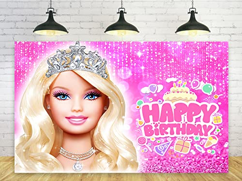 Pink Backdrops for Barbie Birthday Party Decorations Supplies Barbie Baby Shower Photo Background for Girl Birthday Party Cake Table Decorations Barbie Birthday Banner 5x3ft