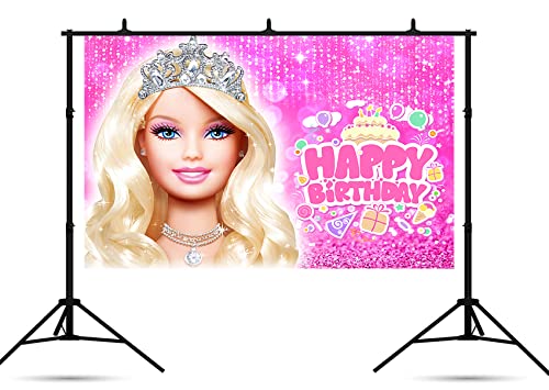 Pink Backdrops for Barbie Birthday Party Decorations Supplies Barbie Baby Shower Photo Background for Girl Birthday Party Cake Table Decorations Barbie Birthday Banner 5x3ft