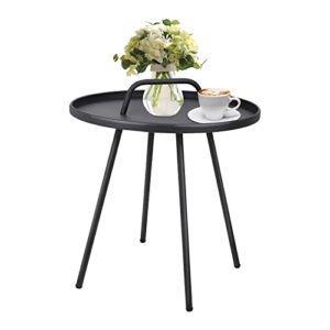 vipush outdoor side tables with handle round metal end table for living room bedroom garden porch balcony backyard water proof weather resistant, (h) 17.5″ x(d) 17.7″, black