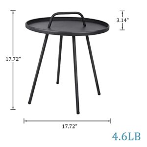 Vipush Outdoor Side Tables with Handle Round Metal End Table for Living Room Bedroom Garden Porch Balcony Backyard Water Proof Weather Resistant, (H) 17.5" x(D) 17.7", Black