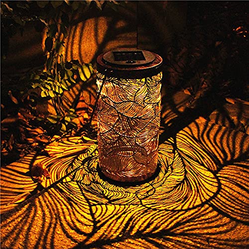 Sanzhi Solar Lantern Hanging, Outdoor Hanging Hollow Leaves Solar Garden Lights Decorative Retro Metal Waterproof Solar Lamp for Patio Yard Pathway Terrace TYN001