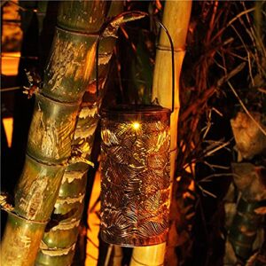 Sanzhi Solar Lantern Hanging, Outdoor Hanging Hollow Leaves Solar Garden Lights Decorative Retro Metal Waterproof Solar Lamp for Patio Yard Pathway Terrace TYN001