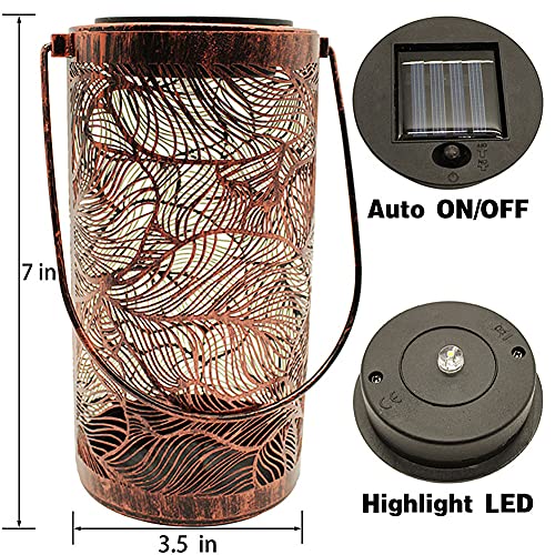 Sanzhi Solar Lantern Hanging, Outdoor Hanging Hollow Leaves Solar Garden Lights Decorative Retro Metal Waterproof Solar Lamp for Patio Yard Pathway Terrace TYN001