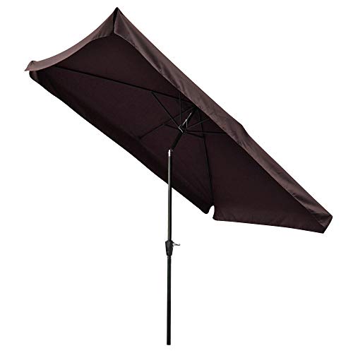 Yescom 10x6.5ft (2x3m) Rectangle Aluminum Outdoor Patio Umbrella with Valance Sunshade Crank Tilt Garden Dark Brown