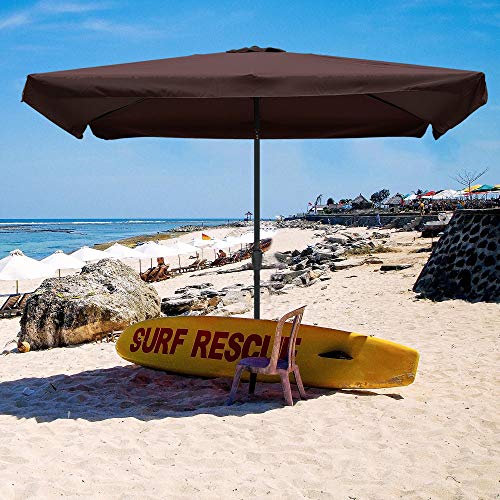 Yescom 10x6.5ft (2x3m) Rectangle Aluminum Outdoor Patio Umbrella with Valance Sunshade Crank Tilt Garden Dark Brown