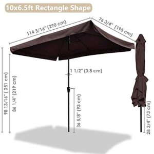 Yescom 10x6.5ft (2x3m) Rectangle Aluminum Outdoor Patio Umbrella with Valance Sunshade Crank Tilt Garden Dark Brown