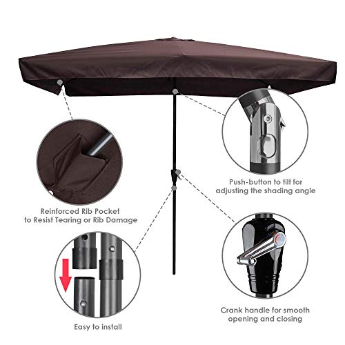 Yescom 10x6.5ft (2x3m) Rectangle Aluminum Outdoor Patio Umbrella with Valance Sunshade Crank Tilt Garden Dark Brown