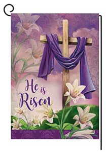 he is risen spring easter small garden flag vertical double sided burlap welcome farmhouse yard outdoor decoration 12 x 18 inches