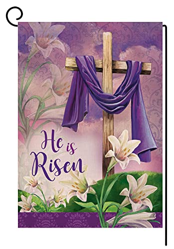 He is Risen Spring Easter Small Garden Flag Vertical Double Sided Burlap Welcome Farmhouse Yard Outdoor Decoration 12 x 18 Inches