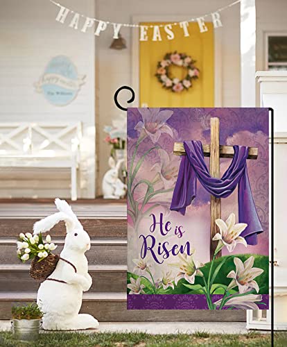 He is Risen Spring Easter Small Garden Flag Vertical Double Sided Burlap Welcome Farmhouse Yard Outdoor Decoration 12 x 18 Inches