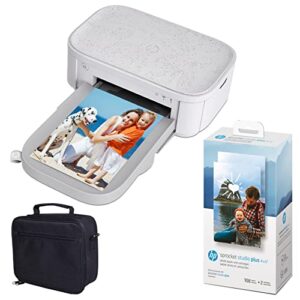 hp sprocket studio plus 4×6” instant color photo printer – bundle: case and photo paper