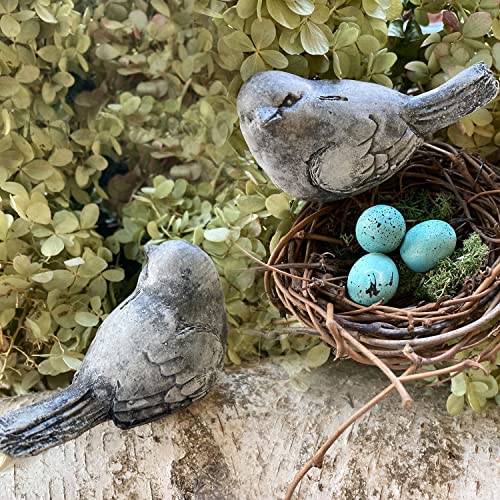 Outdoor Yard Decor, Fairy Garden Accessories, Housewarming Gift for Bird Lovers, Resin Stone Tabletop Figurines Set of 2