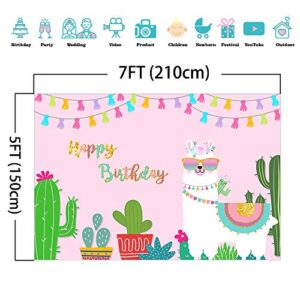 Mocsicka Llama Happy Birthday Backdrop oh La Llama Cactus Theme Birthday Background A Whole Llama Fun Birthday Party Cake Table Decoration Photo Booth Props (7x5ft)