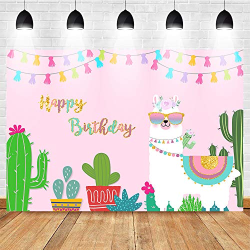 Mocsicka Llama Happy Birthday Backdrop oh La Llama Cactus Theme Birthday Background A Whole Llama Fun Birthday Party Cake Table Decoration Photo Booth Props (7x5ft)