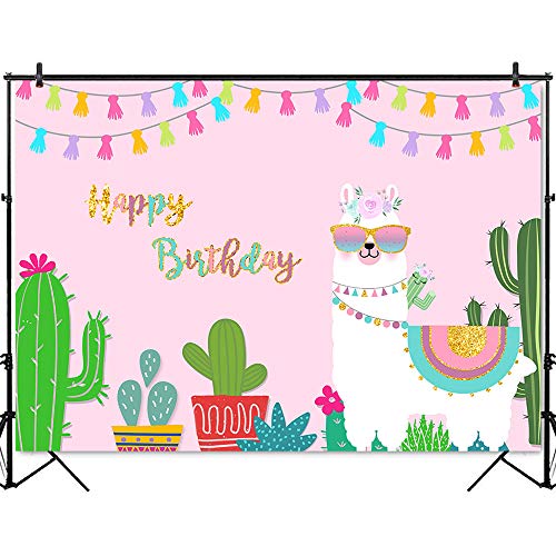 Mocsicka Llama Happy Birthday Backdrop oh La Llama Cactus Theme Birthday Background A Whole Llama Fun Birthday Party Cake Table Decoration Photo Booth Props (7x5ft)