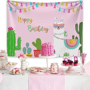 Mocsicka Llama Happy Birthday Backdrop oh La Llama Cactus Theme Birthday Background A Whole Llama Fun Birthday Party Cake Table Decoration Photo Booth Props (7x5ft)