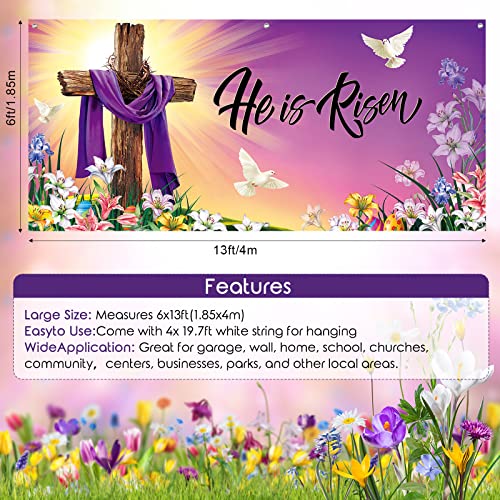 Outdoor Easter Garage Door Banner Cover He is Risen Backdrop Easter Decorations Extra Large Jesus Cross Religious Banner Background for Spring Home Outdoor Indoor Easter Party Supplies 6.1 x 13 ft