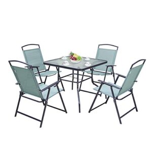 crestlive products 5 piece patio dining set with 4 folding chairs and table outdoor dining furniture with square glass tabletop, umbrella hole for bistro, garden, backyard, deck(green)
