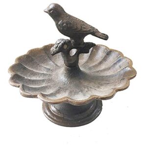 comfy hour 6″ cast iron heavy duty solid pedestal bird bath/feeder for garden decoration, brown, spring in garden collection