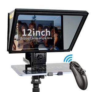all-metal teleprompter supports 12.9″ tablets prompting, w/a liftable shooting platform to provide wide-angle shooting for the camera.
