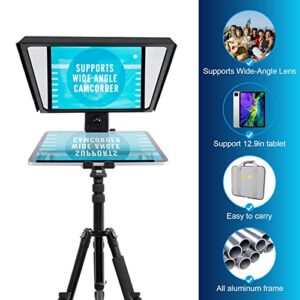 All-Metal teleprompter Supports 12.9" Tablets Prompting, w/a liftable Shooting Platform to Provide Wide-Angle Shooting for The Camera.