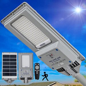 vikrami 1000w solar street lights outdoor waterproof 80000lm, dusk to dawn, with motion sensor and remote control, suitable for courtyards, gardens, streets, garage, etc. wall or pole mount
