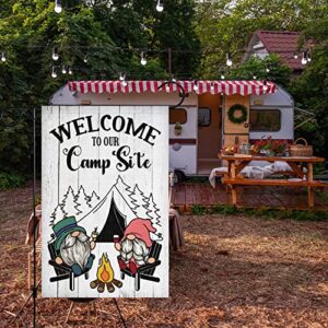 Louise Maelys Camping Camper Gnome Garden Flag for Campsite Vertical 12x18 Double Sided, Welcome to Our Camp Site Small Camping Flags Outdoor Fire Pit Camper Camping Campsite Decoration (ONLY FLAG)