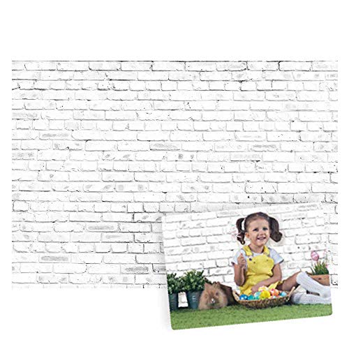 Funnytree 7X5ft White Rustic Brick Wall Backdrop for Birthday Wedding Festival Themed Party Photography Background Retro Block Newborn Baby Adult Portrait Photo Studio Props Decorations Banner