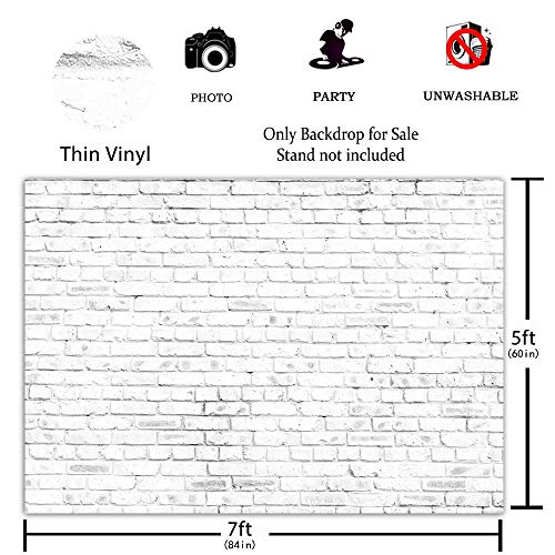 Funnytree 7X5ft White Rustic Brick Wall Backdrop for Birthday Wedding Festival Themed Party Photography Background Retro Block Newborn Baby Adult Portrait Photo Studio Props Decorations Banner