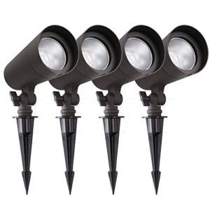 led landscape lights with connectors,12v low voltage, warm white 3000k, 4w, 290lm, outdoor waterproof garden pathway lights wall tree flag spotlights with spike stand, 4 pack