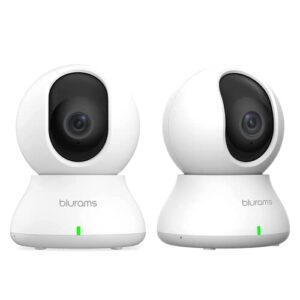 blurams security camera 2k, baby monitor dog camera 2pcs for home security w/smart motion tracking, phone app, ir night vision, siren, compatible with alexa & google assistant & ifttt, 2-way audio