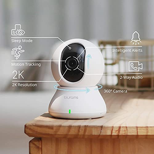 blurams Security Camera 2K, Baby Monitor Dog Camera 2PCS for Home Security w/Smart Motion Tracking, Phone App, IR Night Vision, Siren, Compatible with Alexa & Google Assistant & IFTTT, 2-Way Audio