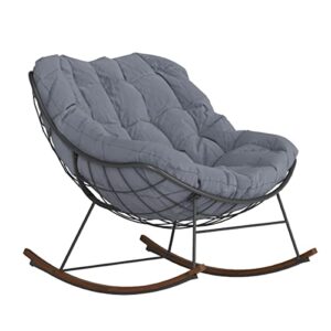 grand patio outdoor rocking chair, comfy modern steel rocker chair with cushion for porch, balcony, patio, garden, yard, gray