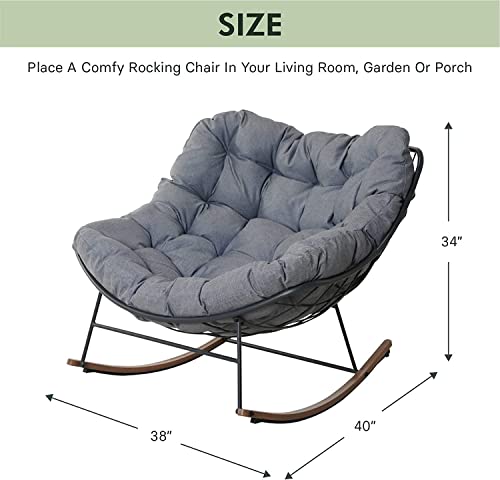 Grand patio Outdoor Rocking Chair, Comfy Modern Steel Rocker Chair with Cushion for Porch, Balcony, Patio, Garden, Yard, Gray