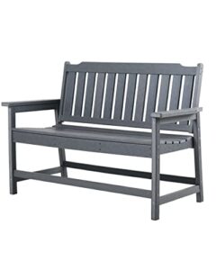 restcozi outdoor bench, 49″ hdpe patio garden bench with armrests weatherproof porch bench for outdoors lawn yard porch
