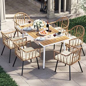 yitahome 7 pieces outdoor patio dining set, rattan wicker patio dining chair & table set for 6 people, sectional conversation set with umbrella hole for patios, backyard, balcony, garden, lawn