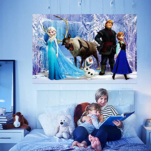 Elsa Backdrop Birthday Banner for Girl Frozen Elsa Princess Party Supplies Baby Shower Ice Snow Castle Background Photography