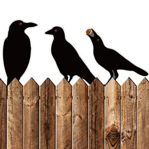 halloween fence decorations, outdoor scary black crows raven large garden yard decor, corrugated plastic waterproof fence decorations for yard garden patio deck