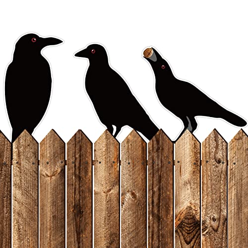 Halloween Fence Decorations, Outdoor Scary Black Crows Raven Large Garden Yard Decor, Corrugated Plastic Waterproof Fence Decorations for Yard Garden Patio Deck