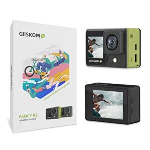 GIISKOM Fancy R2 Action Camera 4k/60FPS 24MP in Dual Screen, 95FT Waterproof Underwater Camera for Snorkeling, Sports Camera with Image Stabilization Matchs Mounting Bundles for Vlog (Green)