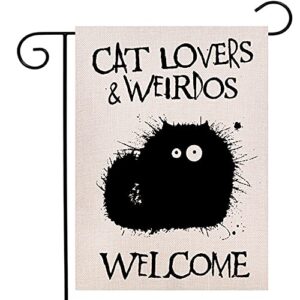 welcome cat lovers and weirdos garden flag vertical double sided summer fall yard outdoor decoration 12.5 x 18 inch