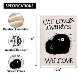 Welcome Cat Lovers and Weirdos Garden Flag Vertical Double Sided Summer Fall Yard Outdoor Decoration 12.5 x 18 Inch