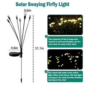 BINFENNY Solar Powered Firefly Lights - Outdoor Solar Firefly Garden Lights Vibrant Swaying Garden Light Waterproof Decorative Solar Lights for Yard Patio Pathway Decoration Warm 2Pack