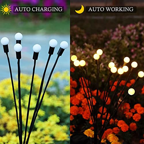 BINFENNY Solar Powered Firefly Lights - Outdoor Solar Firefly Garden Lights Vibrant Swaying Garden Light Waterproof Decorative Solar Lights for Yard Patio Pathway Decoration Warm 2Pack