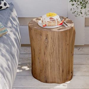 hompus concrete outdoor side table tree stump modern round coffee table accent table plant stand faux wood end table garden stool for patio,home decor, living room(light oak)