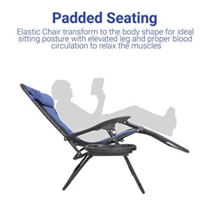 BTEXPERT Blue Black Oversized Padded Zero Gravity Chair Folding Recliner Case Lounge Outdoor Pool Patio Beach Yard Garden Utility Tray Cup Holder