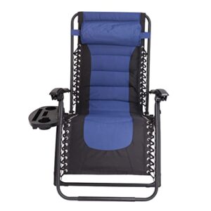 BTEXPERT Blue Black Oversized Padded Zero Gravity Chair Folding Recliner Case Lounge Outdoor Pool Patio Beach Yard Garden Utility Tray Cup Holder