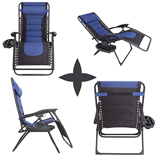 BTEXPERT Blue Black Oversized Padded Zero Gravity Chair Folding Recliner Case Lounge Outdoor Pool Patio Beach Yard Garden Utility Tray Cup Holder